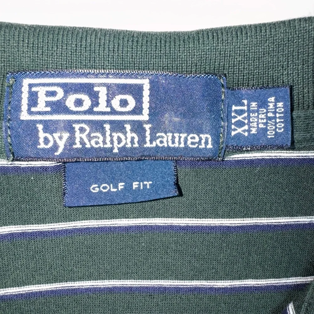 Polo Ralph Lauren Polo Shirt Mens XXL Green Striped Golf Fit Cotton Short Slv